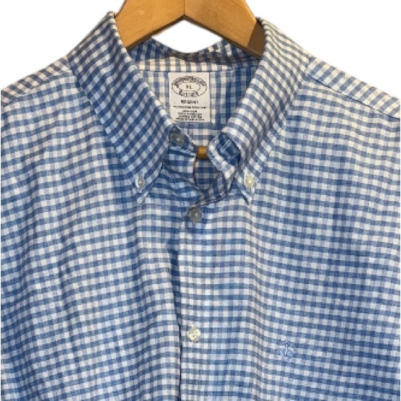 Brooks Brothers shirt gingham Blue Checkered long sleeve cotton XL - Picture 2 of 3